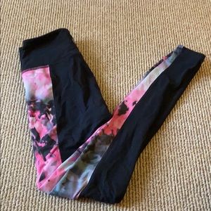 Athleta Black with Floral Side Panels Leggings